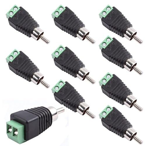 exgoofit RCA Male Plug to AV Screw Terminal Audio/Video Connector 10-Pack, RCA Plugs for Speaker Wire, Solderless Phono RCA Adapter - Image 1