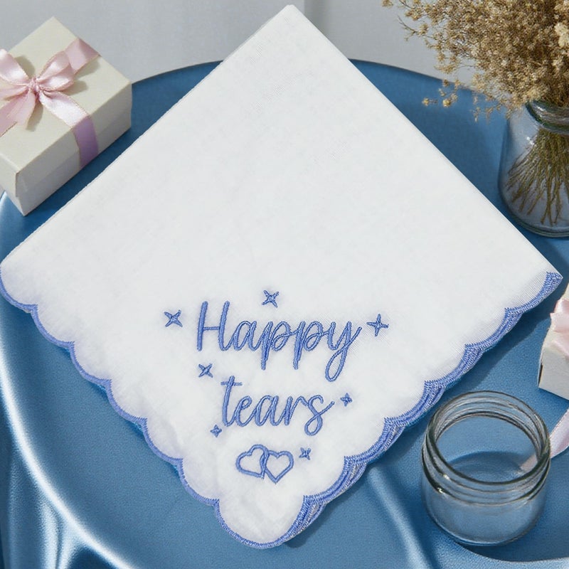 Lamyba Bride Gifts â€“ Something Blue Gift for Bride, Wedding Handkerchief for bride Embroidered Happy Tears Keepsake Handkerchief, Bridal Shower Accessory (Blue/White) - Image 3