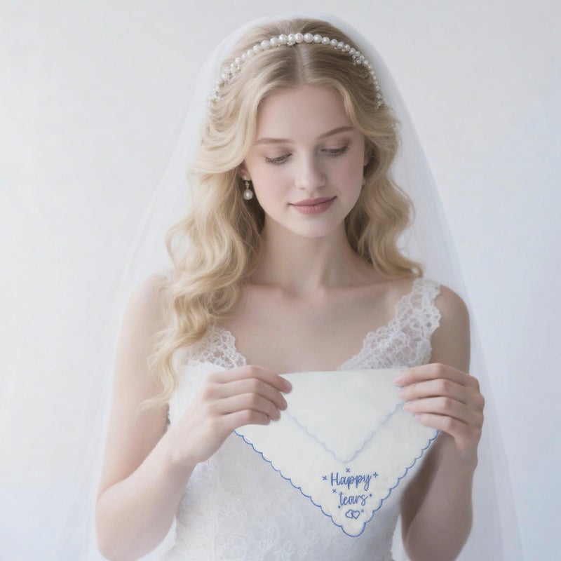 Lamyba Bride Gifts â€“ Something Blue Gift for Bride, Wedding Handkerchief for bride Embroidered Happy Tears Keepsake Handkerchief, Bridal Shower Accessory (Blue/White) - Image 4