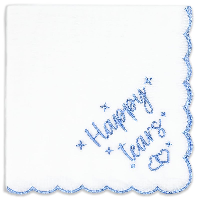 Lamyba Bride Gifts â€“ Something Blue Gift for Bride, Wedding Handkerchief for bride Embroidered Happy Tears Keepsake Handkerchief, Bridal Shower Accessory (Blue/White) - Image 1