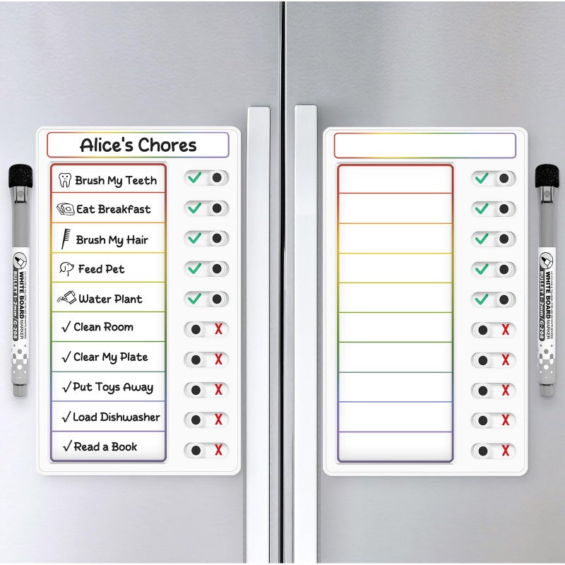 Jupyn 2 Pcs Chore Chart for Kids: Dry Erase My Chores Slider Chart, Magnetic Visual Schedule for Fridge, Kids Daily Checklist - ADHD Tools: to Do List and Routine Chart for Multiple Kids (Rainbow 2-pack) - Image 1