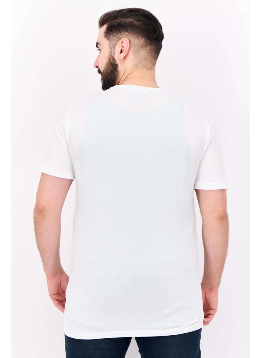 GAS - Men Crew Neck Short Sleeves Brand Logo T-Shirt, White - Image 1