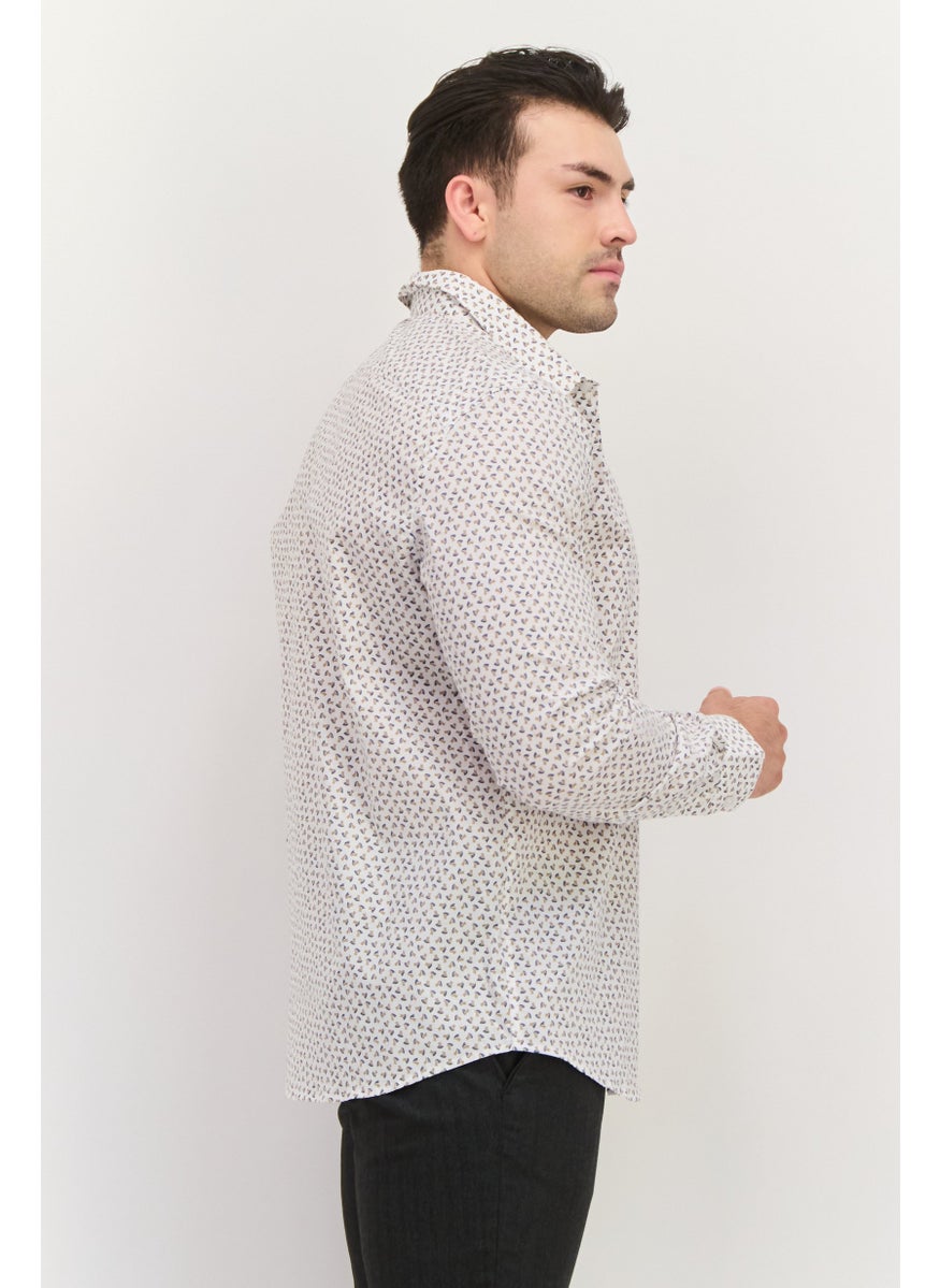 Jules Men Regular Fit Allover Print Long Sleeves Casual Shirt, Beige  - Image 2