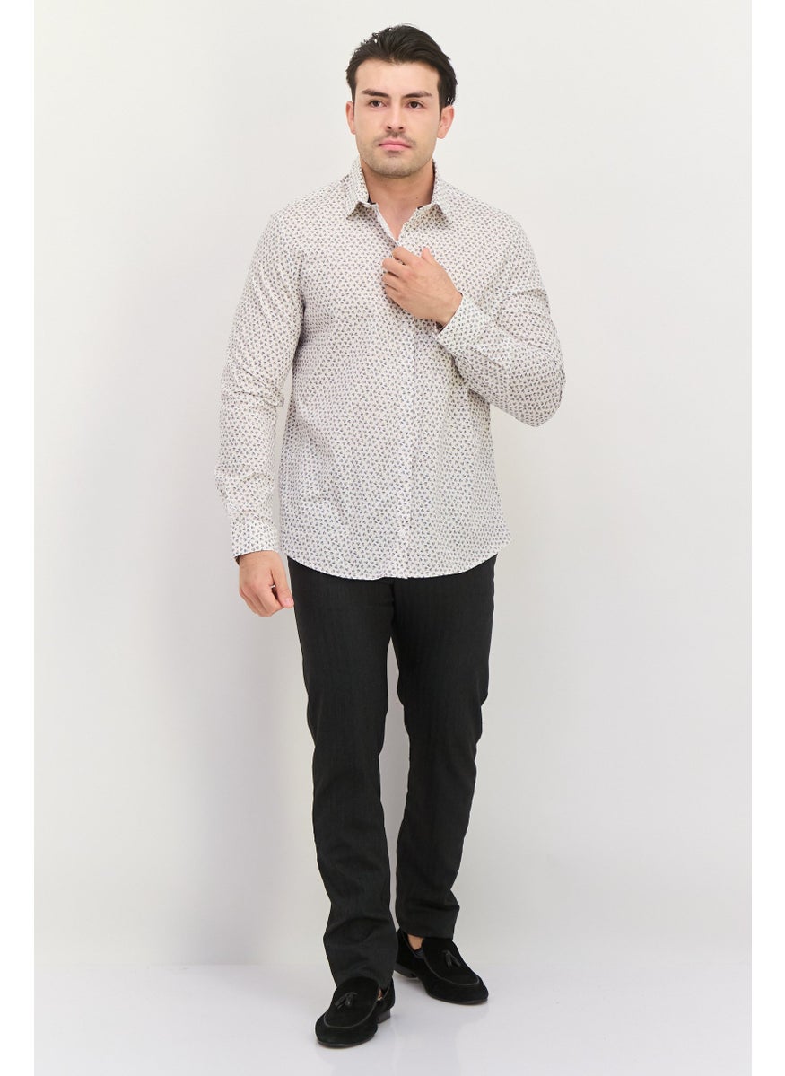 Jules Men Regular Fit Allover Print Long Sleeves Casual Shirt, Beige  - Image 3