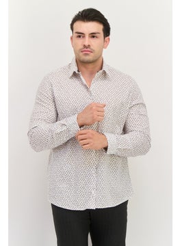 Jules Men Regular Fit Allover Print Long Sleeves Casual Shirt, Beige  - Image 1