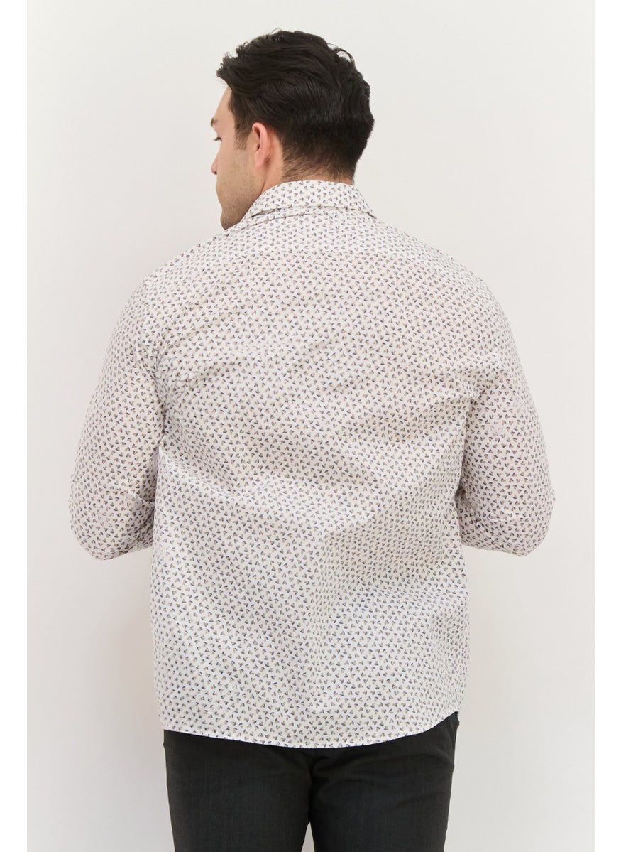 Jules Men Regular Fit Allover Print Long Sleeves Casual Shirt, Beige  - Image 4