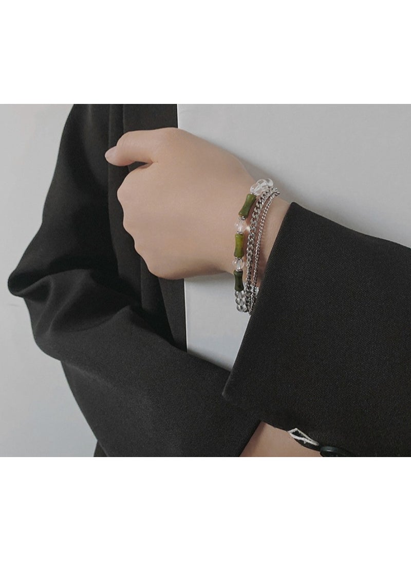 لاتين سوار أنيق من التيتانيوم والفولاذ وحجر اليشم للرجال والنساء - مزيج مثالي بين الكلاسيكية والمعاصرة - Image 1