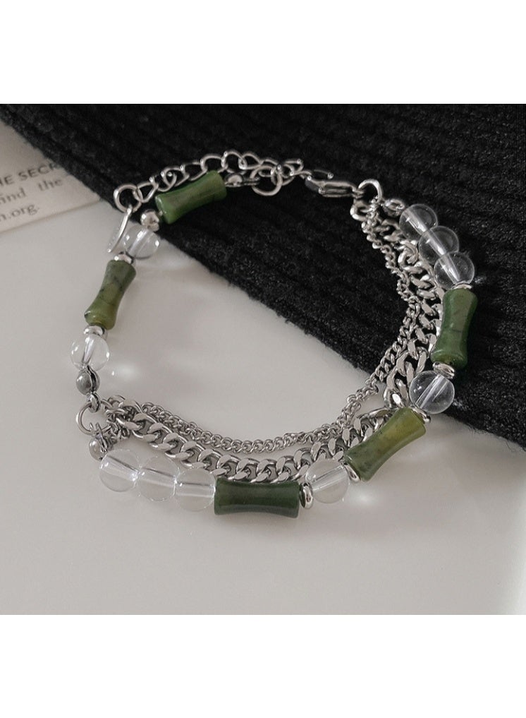 لاتين سوار أنيق من التيتانيوم والفولاذ وحجر اليشم للرجال والنساء - مزيج مثالي بين الكلاسيكية والمعاصرة - Image 2