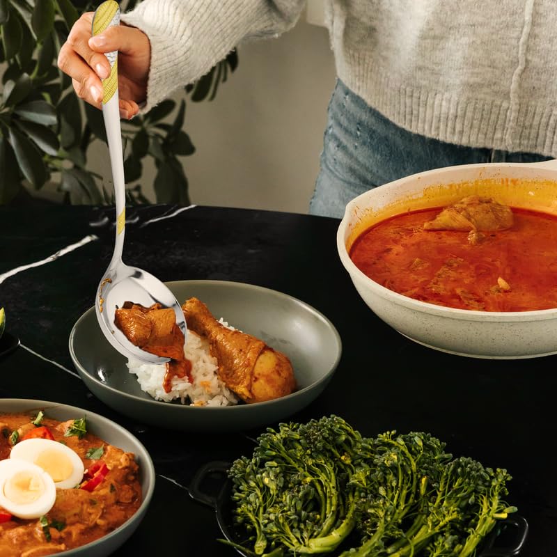 Parage 4 Pieces Stainless Steel Golden Serving Spoons Set for Dining Table/Kitchen, 1.8 mm Heavy Gauge (1 Soup Ladle (Karchi), 1 Solid Spoon (Chamcha), 2 Rice/Serving Spoons), 24k Gold (Pack of 4) - Image 4