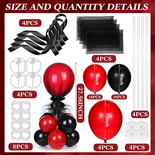 BBTO 4 Set Table Centerpieces Balloons Stand Kit Table Stand Holder with Tulle and Latex Balloons Reusable Centerpiece with Base for Birthday Wedding Halloween Xmas Party(Black and Red) - Image 2