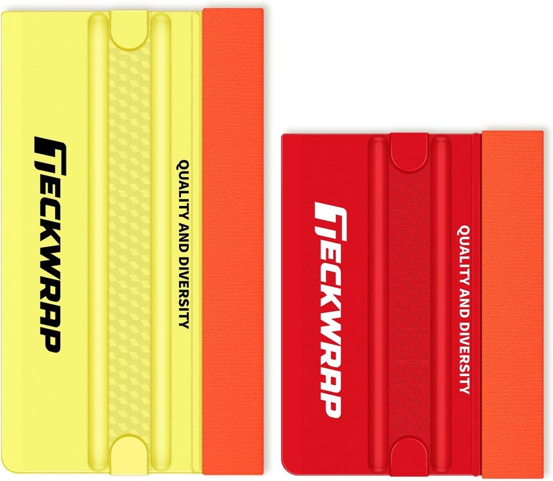 TECKWRAP Felt Squeegee for Vinyl Wrap, 2 Hardness Options Vinyl Scraper Tool with Anti-Slip Twin Ribs & Dual-Corner Design for PPF, Tint & Decals (Yellow 40A / Red 60A) - Image 1