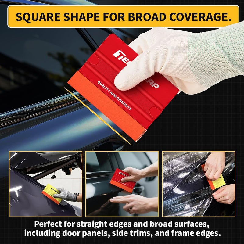 TECKWRAP Felt Squeegee for Vinyl Wrap, 2 Hardness Options Vinyl Scraper Tool with Anti-Slip Twin Ribs & Dual-Corner Design for PPF, Tint & Decals (Yellow 40A / Red 60A) - Image 4