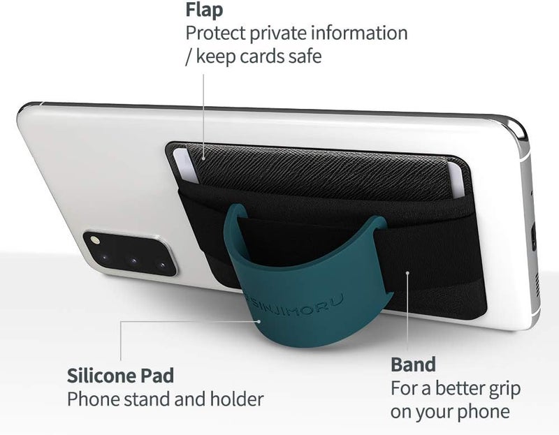 Sinjimoru Phone Grip Card Holder with Phone Stand, Secure Stick on Wallet for iPhone with Kicktand for Table. Sinji Pouch B-Grip Silicone Olive Grey - Image 3