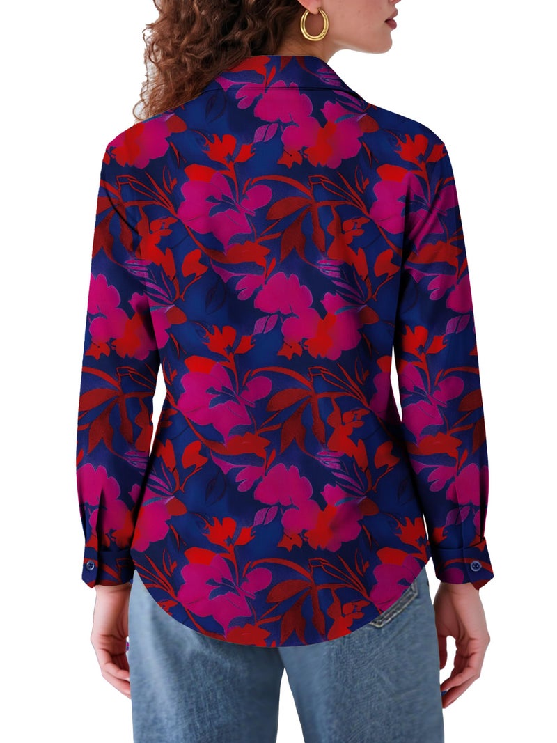 COUXILY Womens Button Down Blouse Long Sleeve Shirts for Women Tops Fall Business Casual Shirt Work Dressy Fashion Silk Formal Elegant Trending Classy Print Boho Hawaiian Tropical Floral 04 XL - Image 4