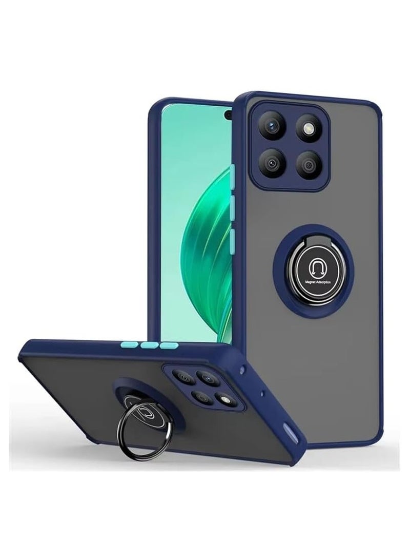 Honor X8b Case Cover Metal Ring Holder Grip Kickstand Car Magnetic Mount Shockproof Matte Hard Back Bumper Case for Honor X8B 2024 (Blue)