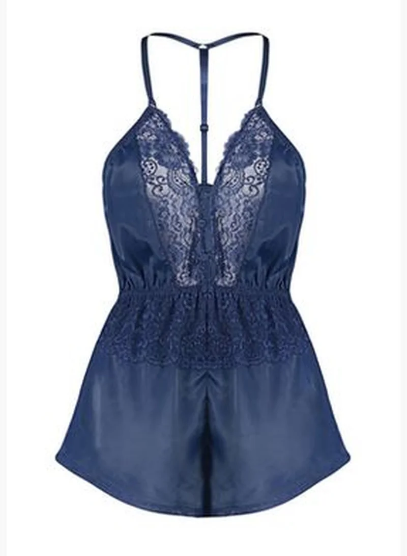 trendyol Navy Blue Satin Fancy Nightgown With Lace Detail THMAW24CY00000.