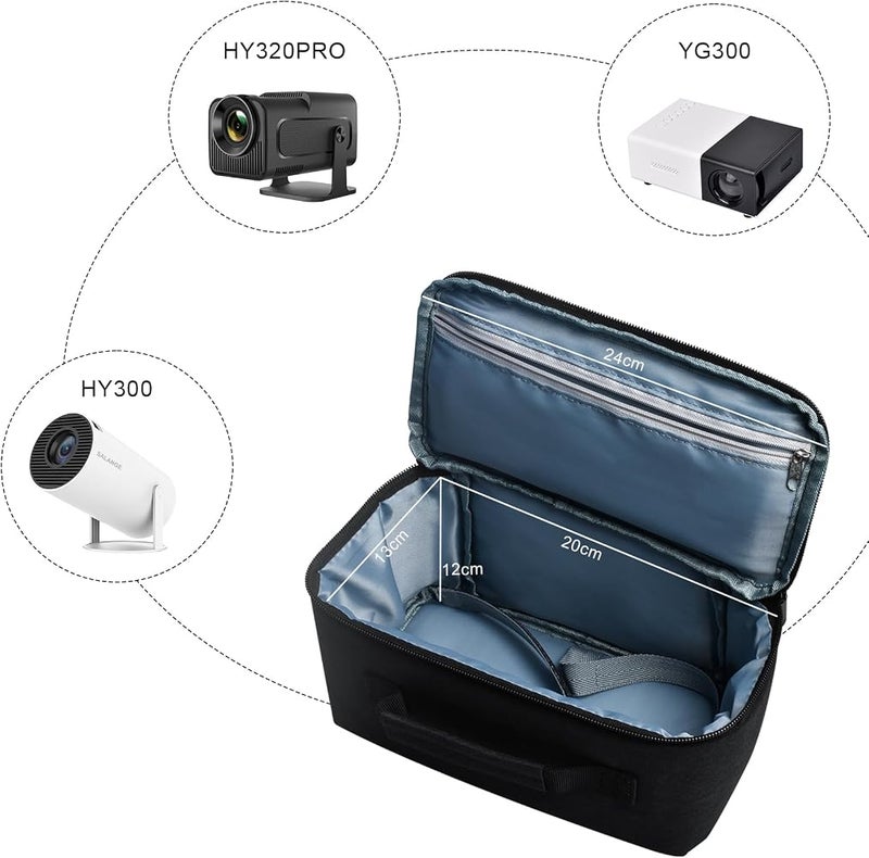 Salange Projector Bag Case for HY300,HY320 Mini Projector,with Double Layer Design Video Projector Case for Home,Outdoor,Charger and Other Accessories,Waterproof,Dustproof Portable Carrying Case Black - Image 4