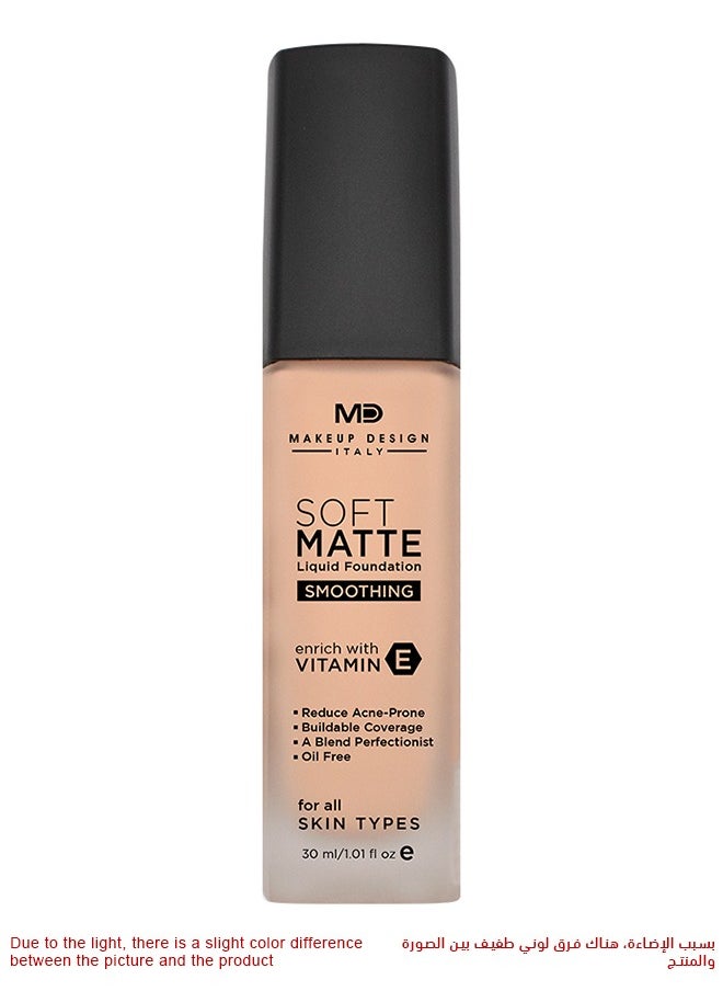 MD MAKE UP DESIGN MD Soft Matte Smoothing Foundation, With Vitamin E & Oil Free , Color 06 Rustic, 30 ml / 1.01 fl oz  - Image 2
