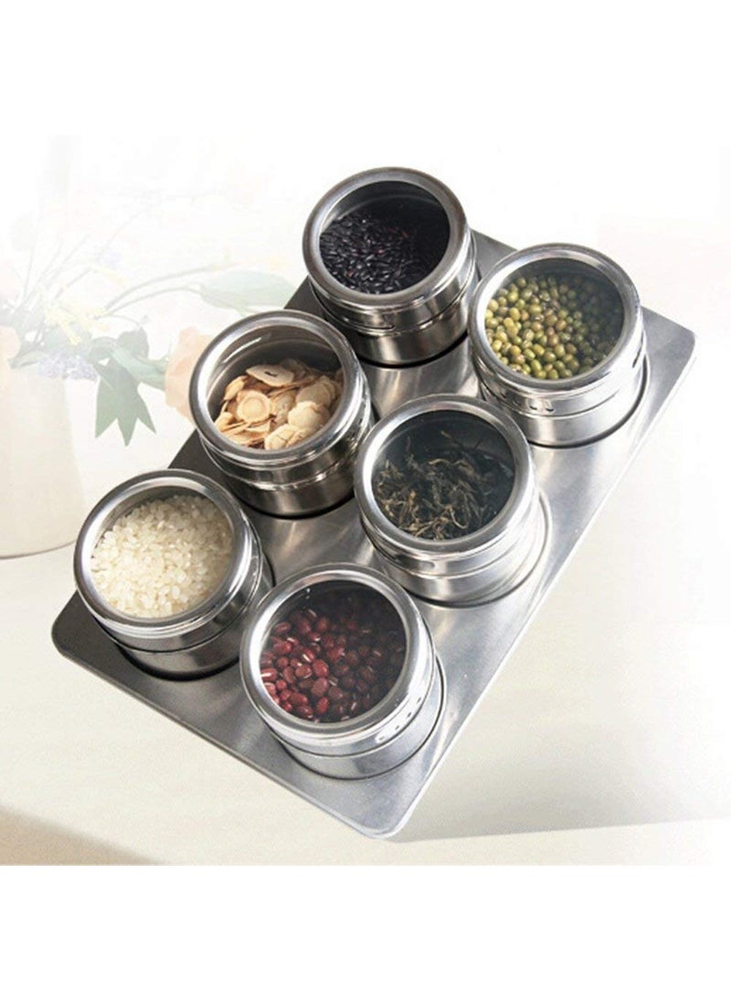 SGMSC SGMSC 06 Pcs Stainless Steel Magnetic Spice Containers Racks for Kitchen Storage  - Image 1