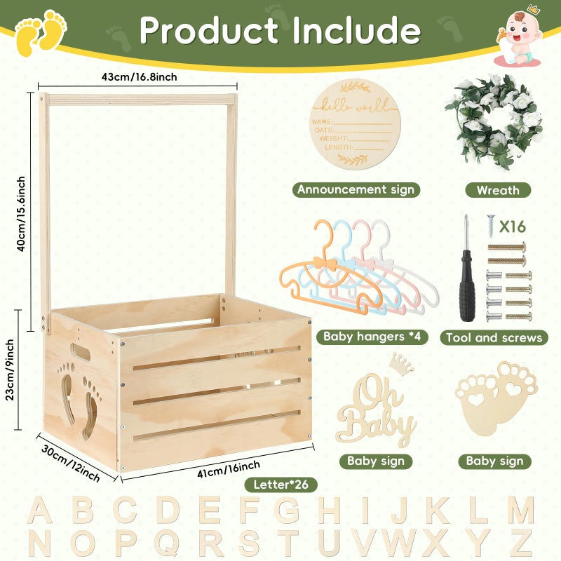 OFUSUY Large Wooden Baby Shower Crate Closet, Customizable Baby Shower Basket with Handle and Garland, New Born Baby Girl Boy Crate Box for Baby Shower for Pregnancy New Mom Parent - Image 2
