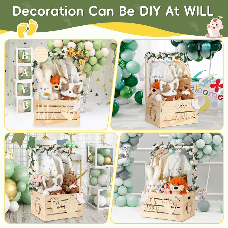 OFUSUY Large Wooden Baby Shower Crate Closet, Customizable Baby Shower Basket with Handle and Garland, New Born Baby Girl Boy Crate Box for Baby Shower for Pregnancy New Mom Parent - Image 4