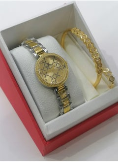 Women's watch with bracelets and ring, resistant to water and rust