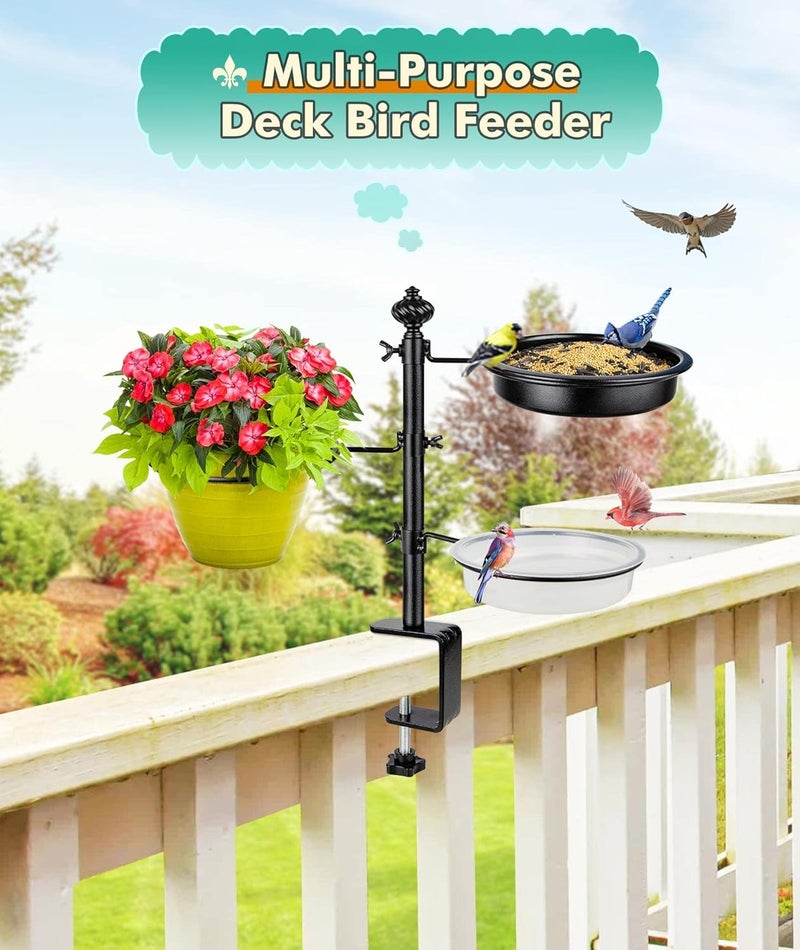 BOLITE Deck Bird Feeder for Railing, BOLITE Balcony Bird Feeders for Outside, Three Trays, Enhanced Version, Black, Birthday Gifts for Women Men, Gifts for Mom Dad - Image 5