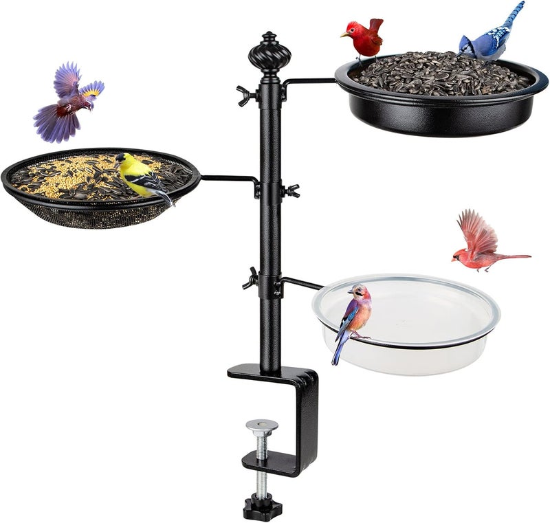 BOLITE Deck Bird Feeder for Railing, BOLITE Balcony Bird Feeders for Outside, Three Trays, Enhanced Version, Black, Birthday Gifts for Women Men, Gifts for Mom Dad - Image 1