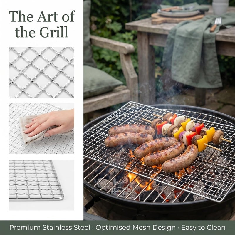 Hemoton Stainless Steel Squares Holes Grill Barbecue Wire Mesh Multi-Purpose BBQ Grid Cooking Baking Rack Barbecue Grill (26 x 44cm) Precision polished solid material - Image 2