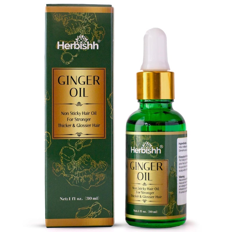 Herbishh Ginger Hair Oil  Fast Thickening and Regrowth Serum for Dense Hair  Best Compact 30ml Care Product for Women  Men