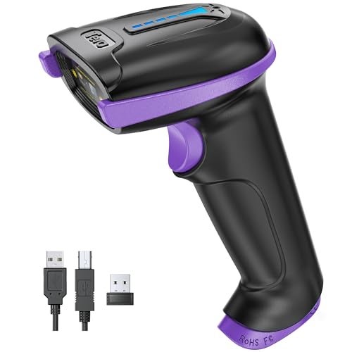 Tera Barcode Scanner Wireless Versatile 2-in-1 (2.4Ghz Wireless+USB 2.0 Wired) with Battery Level Indicator, 328 Feet Transmission Distance Rechargeable 1D Laser Bar Code Reader Handheld 5100 Purple - Image 1