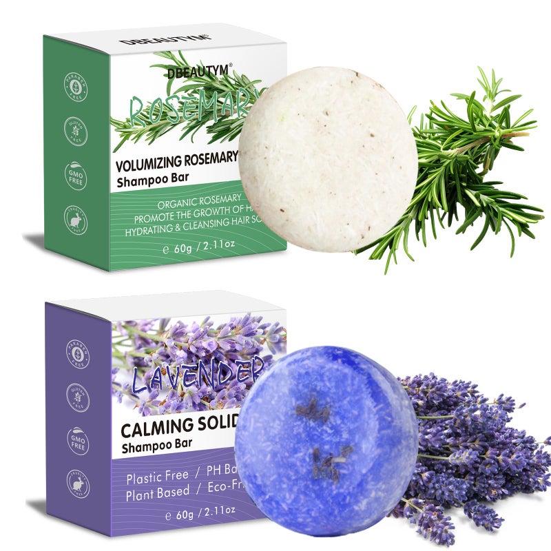 DBEAUTYM 2 Pack Rosemary Lavender Hair Shampoo Bar,Deep Cleansing for Scalp Hair Loss Shampoo Soap,Organic Shampoo Oil Control for Hair Growth,Refreshing and Hydrating Bar,Gifts for Women Men - Image 1