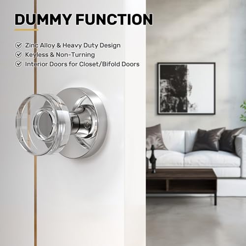 naubea 2 Pack Brushed Nickel Door Knobs Glass Door Knob Dummy Door Knobs Interior Crystal Dummy Door Handle for Hall and Closet - Image 3