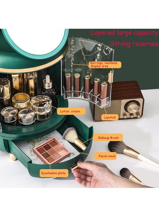 منظم مكياج فاخر بأبواب شفافة ومرآة LED دوارة   تخزين أنيق وعملي - Image 3