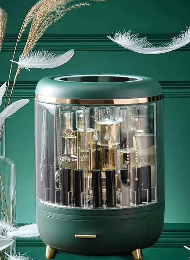 منظم مكياج فاخر بأبواب شفافة ومرآة LED دوارة   تخزين أنيق وعملي - Image 4