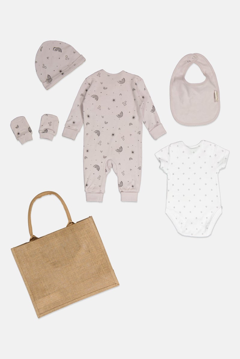 Home Grown Baby 6 Pieces Toddlers Girl Hanging Gift With Bag Set, Taupe  - Image 2