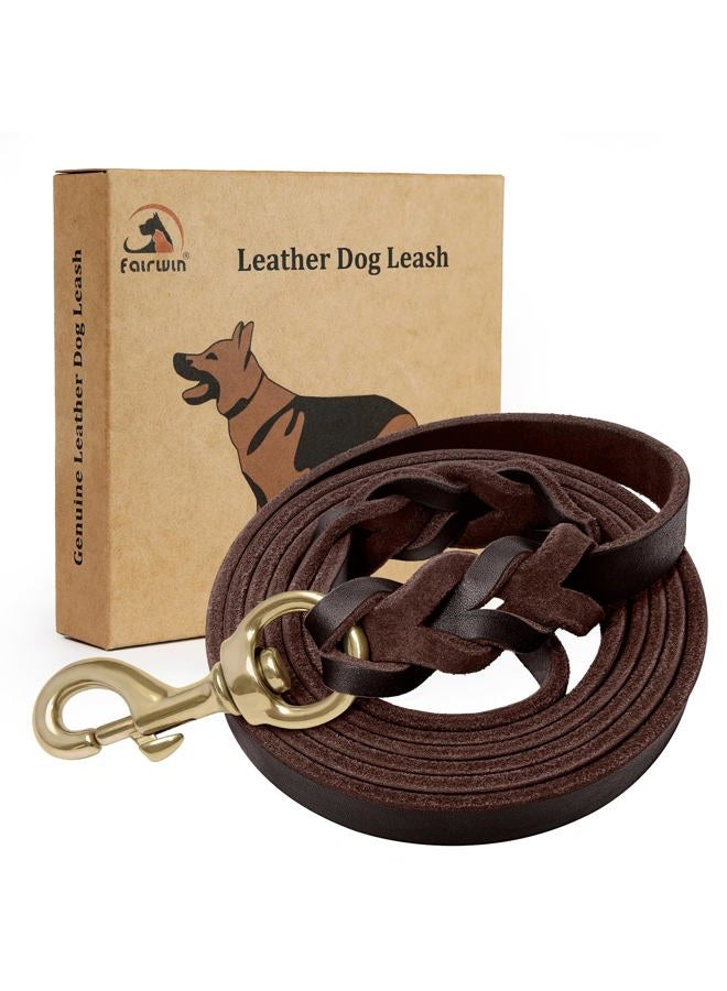 FAIRWIN Braided Leather Dog Training Leash 6 Foot - Military Grade Heavy Duty Dog Leash for Large Medium Small Dogs (Brown, M:5/8" x 6ft) - Image 1