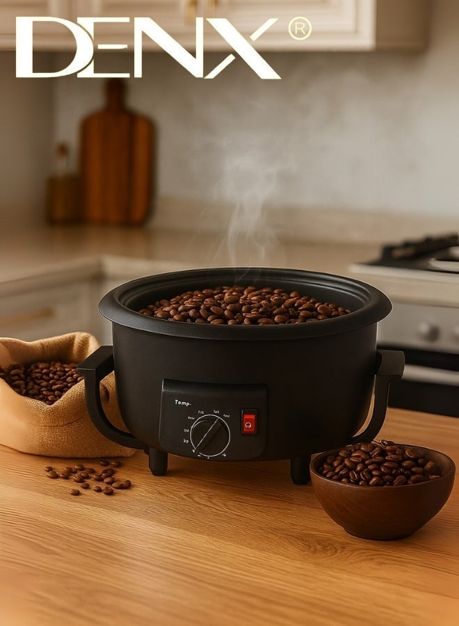 Denx DX3422 Electric Coffee Roaster and Popcorn Maker – 800W Power, 2L Capacity with Transparent Glass Lid and Adjustable Temperature Control – Ideal for Home Roasting of Coffee Beans, Making Popcorn and Nuts with Ease - Image 4