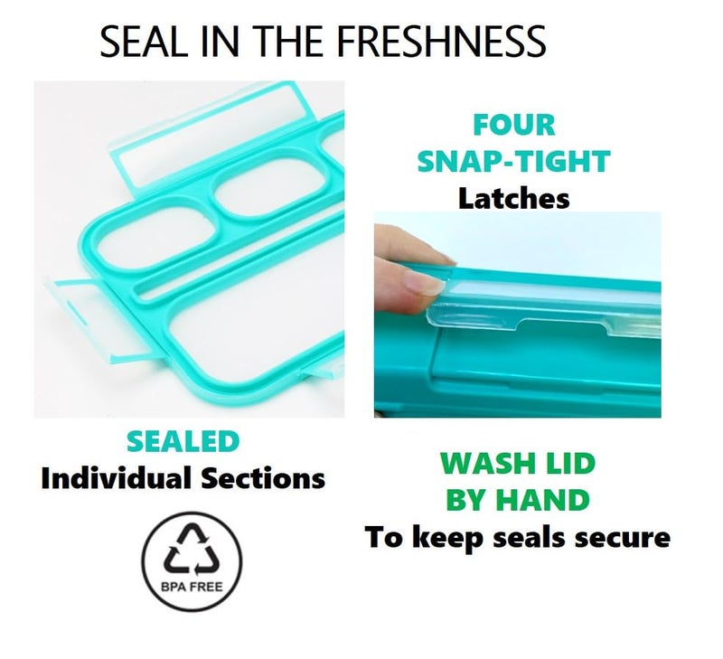 kinsho Bento Box Lunch-Box for Kids Adults, Snack Containers for Toddlers, Leakproof School Bentobox, 6 Section Meal Container for Boys Girls Women Lunches, BPA Free Utensils, Blue - Image 4