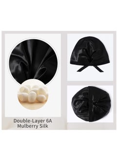 SYOSI Sleep Cap 22 Momme Mulberry Silk Bonnet for Sleeping Double-Layer Silk Natural Silk Hair Wrap Night Bonnet for Hair Care with Elastic & Tie Band Stay On Head  - Image 4