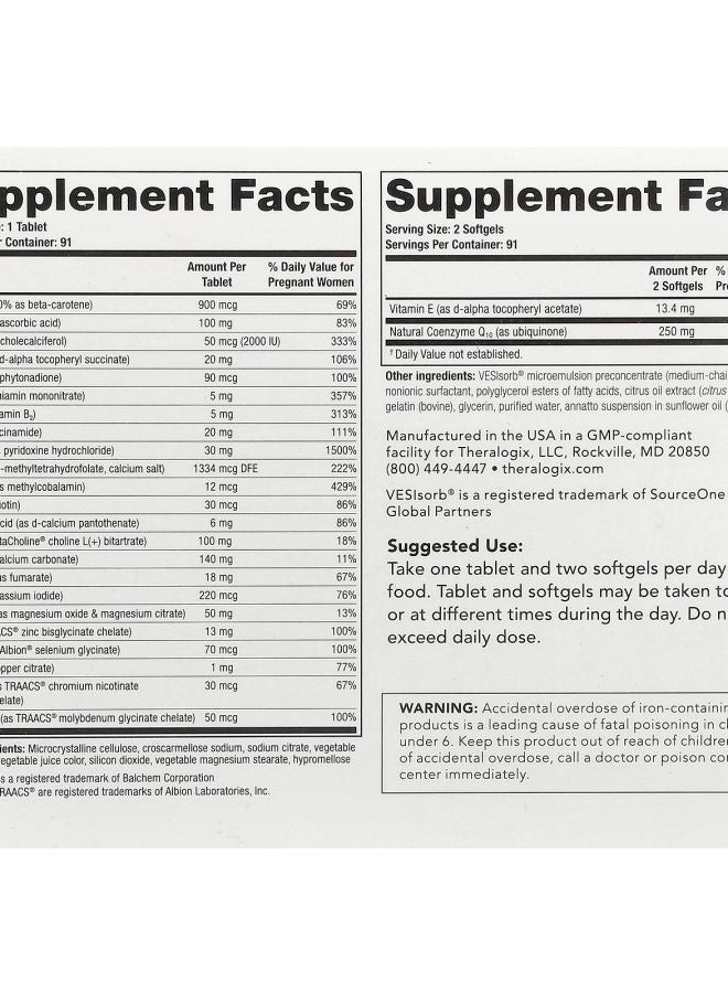Theralogix TheraNatal OvaVite 91 Tablets + 182 Softgels - Image 2