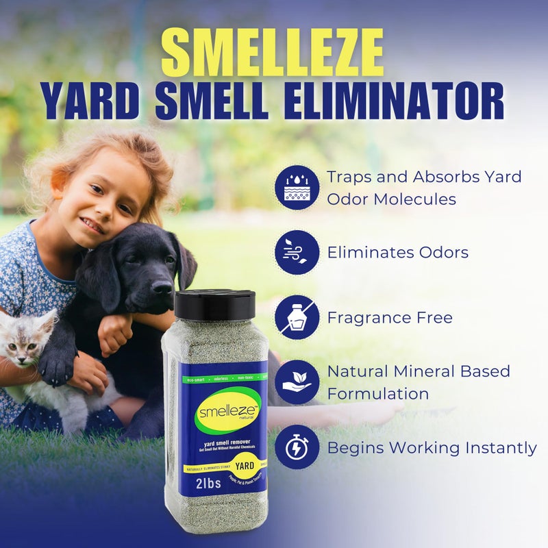 SMELLEZE Natural Yard Odor Remover Deodorizer: 2 lb. Granules Eliminate Outdoor Pet Urine & Stool Smell. Long Lasting. People, Pet, Plant & Planet Safe. - Image 3