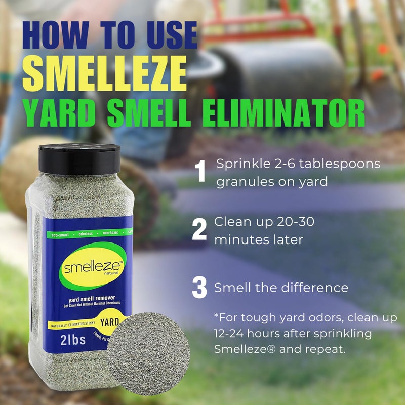 SMELLEZE Natural Yard Odor Remover Deodorizer: 2 lb. Granules Eliminate Outdoor Pet Urine & Stool Smell. Long Lasting. People, Pet, Plant & Planet Safe. - Image 5