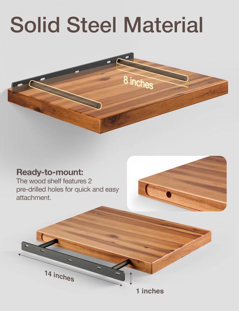 BATODA 16â€ x 12â€ Acacia Deep Floating Shelves, Large Extra Wooden Floating Shelves for Wall - Floating Book Shelves, Floating Shelf for Bedroom, Bathroom - Wall Decor Living Room (Hardware Included) - Image 3