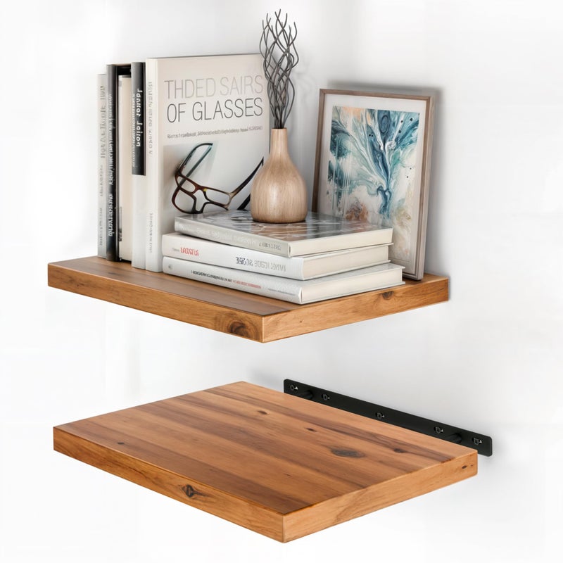 BATODA 16â€ x 12â€ Acacia Deep Floating Shelves, Large Extra Wooden Floating Shelves for Wall - Floating Book Shelves, Floating Shelf for Bedroom, Bathroom - Wall Decor Living Room (Hardware Included) - Image 1
