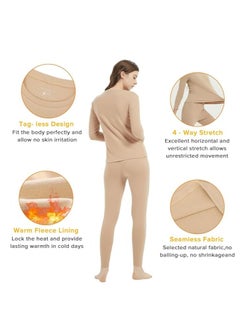 RATSAW Women's Thermal Underwear Set Long Johns Long Johns Women's Wool Silk Thermal Underwear Base Pajamas Set Skin Color L  - Image 2