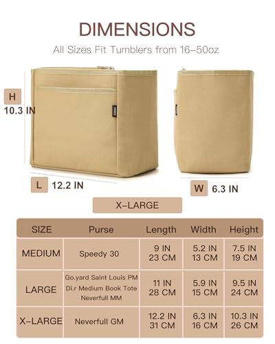 TOVICE Tote Bag Organizer Insert with Stanley Cup Holder and Zipper Bag, Compatible with Neverfull, Saint Louis and More, 9 Pockets (Beige, X-Large) - Image 4