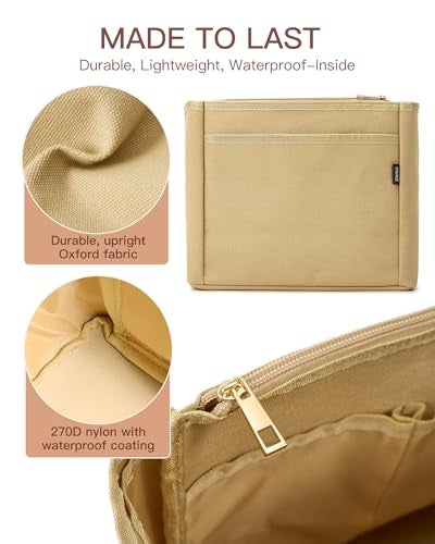 TOVICE Tote Bag Organizer Insert with Stanley Cup Holder and Zipper Bag, Compatible with Neverfull, Saint Louis and More, 9 Pockets (Beige, X-Large) - Image 3
