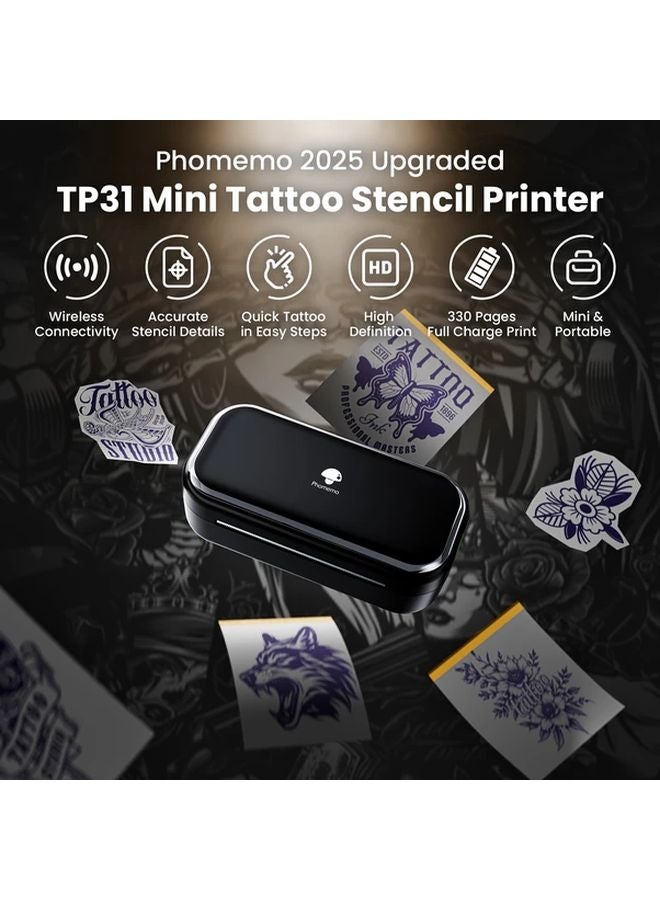 طابعة الوشم اللاسلكية الرمادية Phomemo TP31 مع 30 ورقة نقل - Image 4