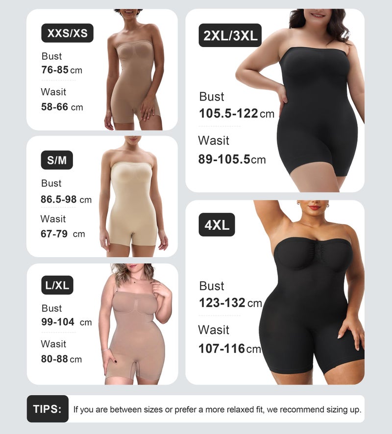 SHAPERX Strapless Shortie Bodysuit for Women Tummy Control Shapewear Seamless Sculpt Body Shaper with Removable Straps,SZ5217-Beige-L/XL - Image 3